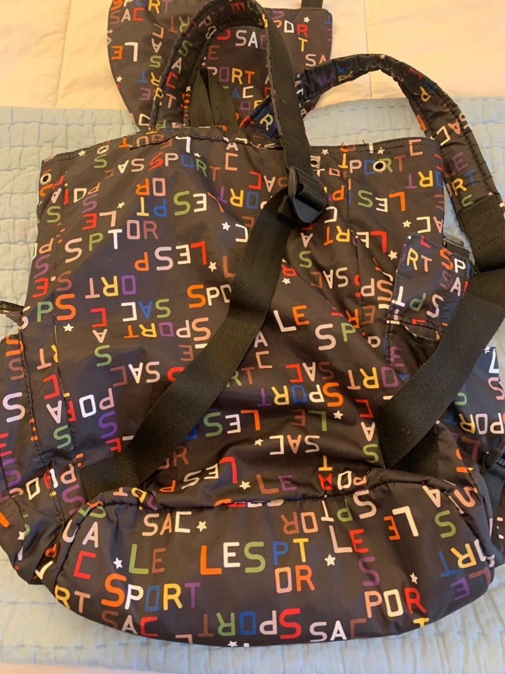 LeSportsac Large Rucksack Backpack Black with Colorful Letters